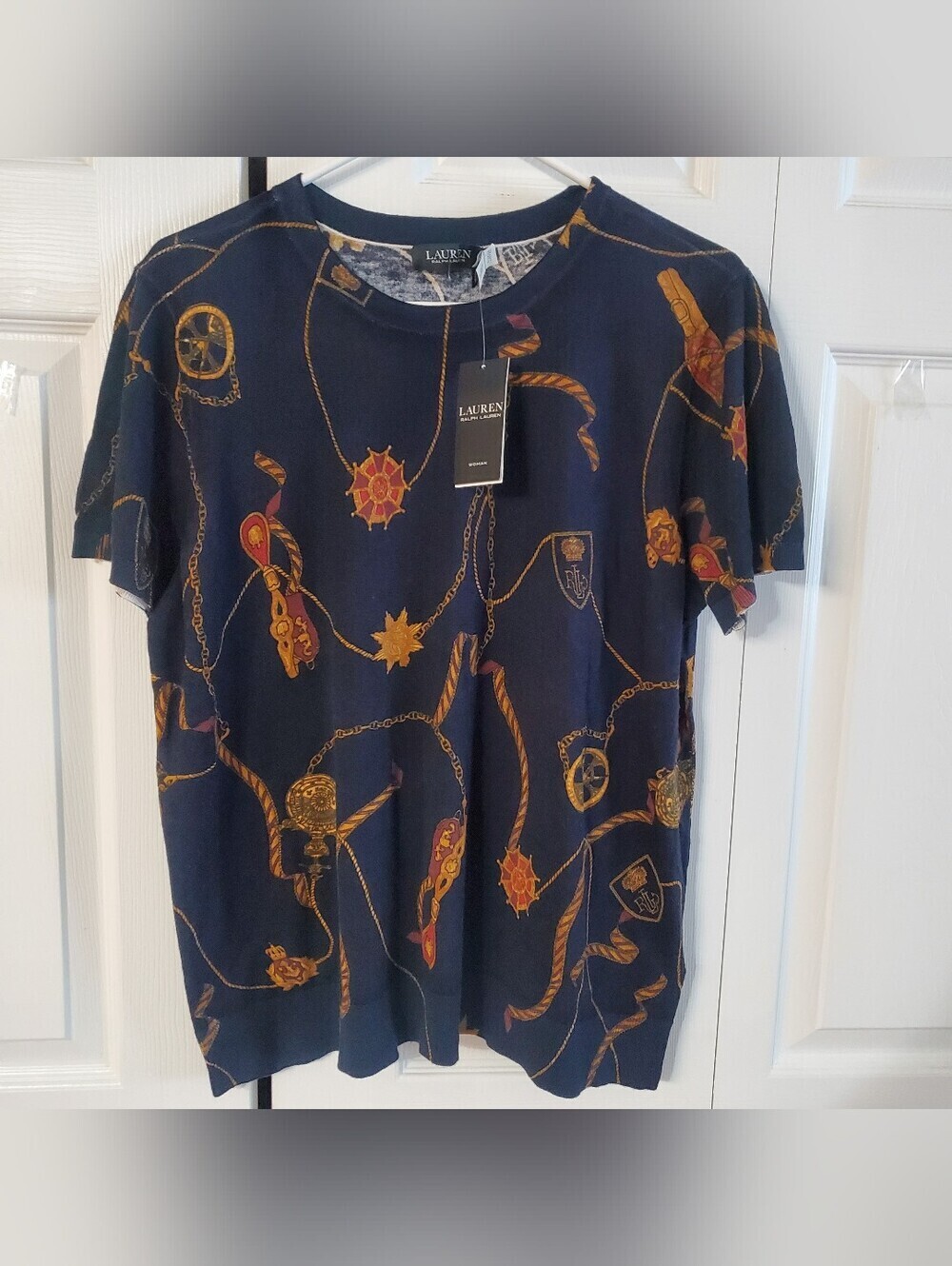 LAUREN RALPH LAUREN NWT. NAVY LIGHTWEIGHT SWEATER. 2X NAUTICAL